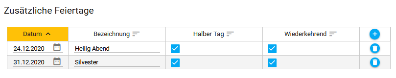 Zusätzlichen Feiertag anlegen